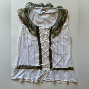 White and Green Lace Shirt